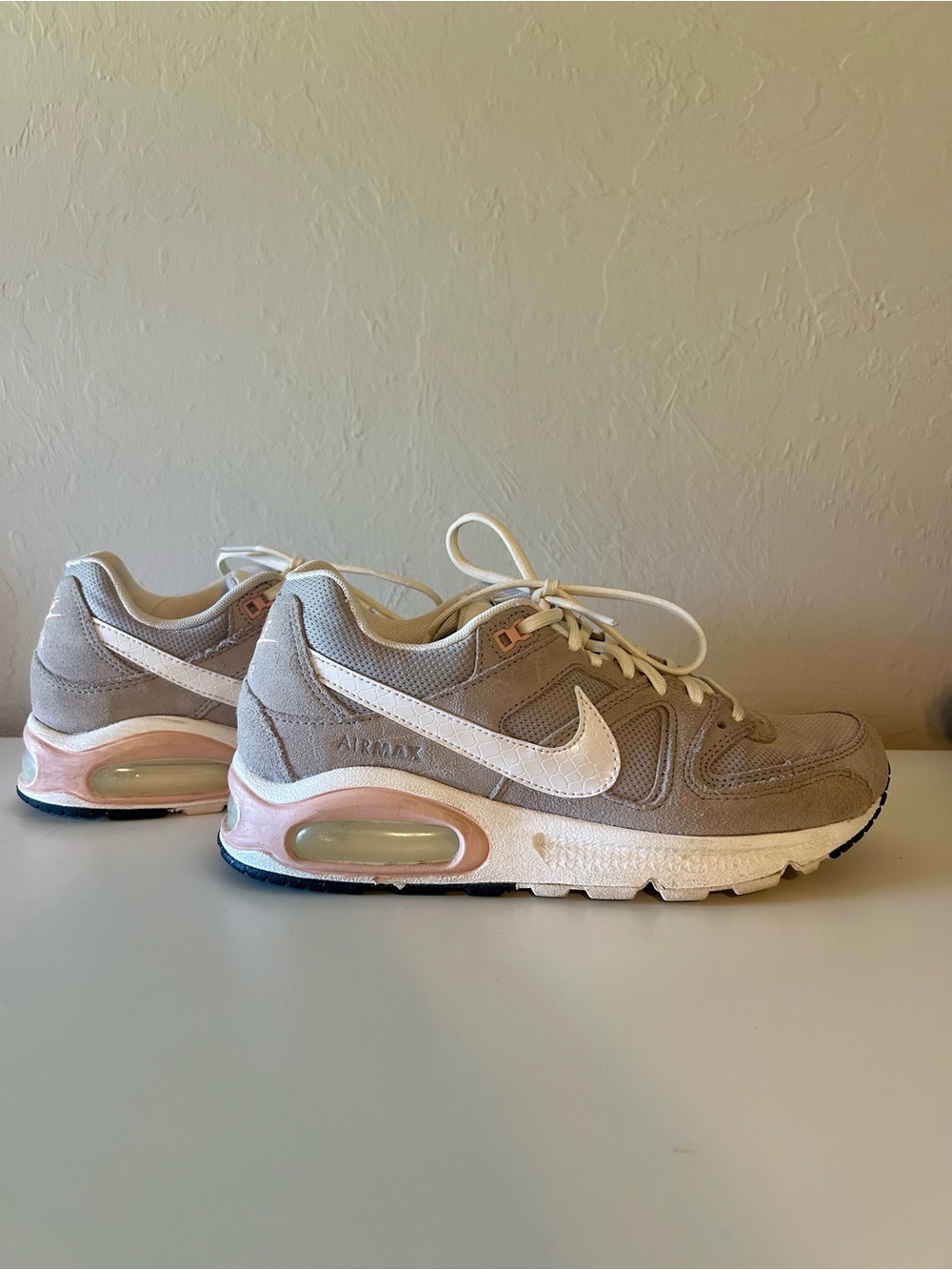 Nike Air Max Women's Athletic Sneakers in Gray and White with Pale Pink Accents